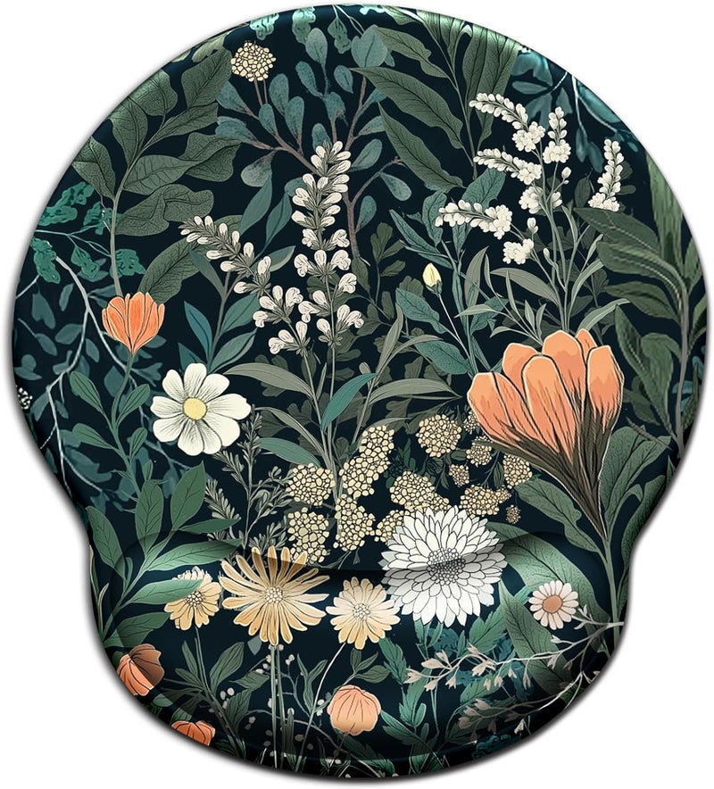Blusabaca Floral Mouse Pad with Wrist Rest, Wildflower Ergonomic Mousepad Wrist Support for Desk, Green Plant Weed Gaming Mouse Pads for Wireless Mouse Computer Work Home Desk Accessories Office Supplies - Image 1